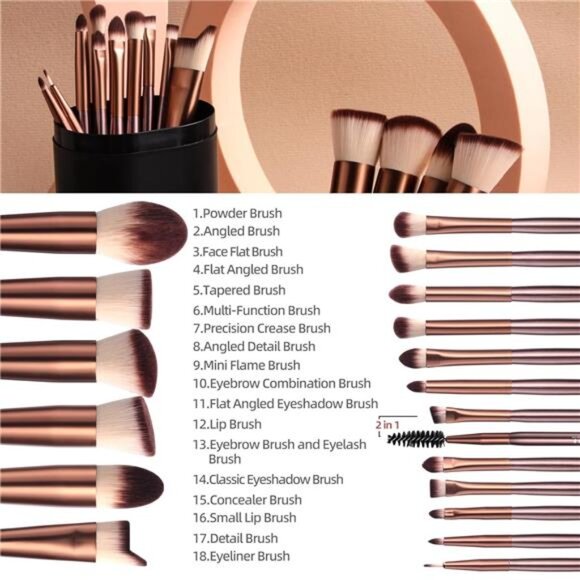 Makeup Brush Set 18 Pcs Premium Synthetic Foundation Powder Concealers - Picture 2 of 6